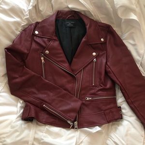 Deep Red Leather Biker Jacket